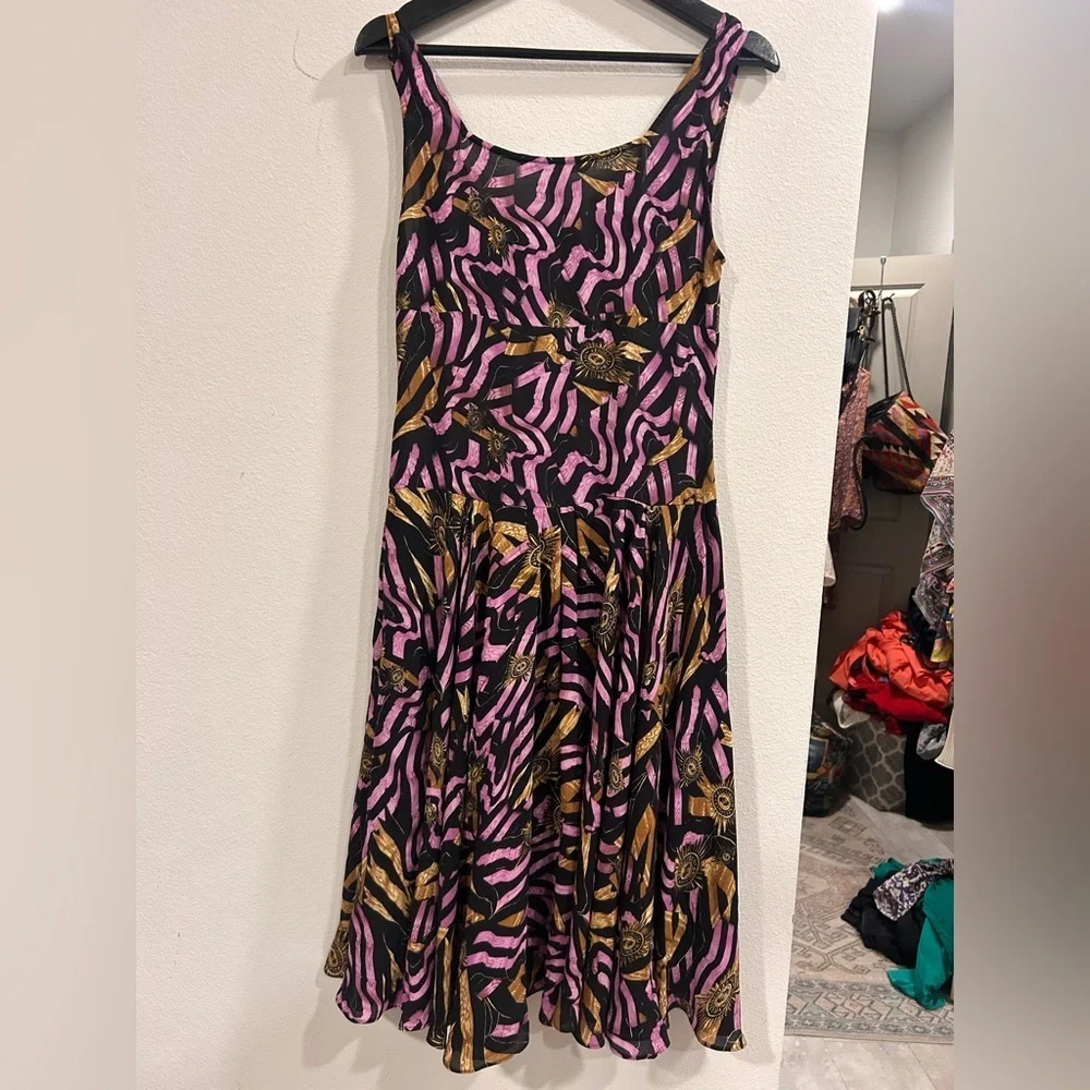 DVF Diane Von Furstenberg Black Print Silk Sleeveless Midi Dress Vintage Size 6 - Picture 4 of 6